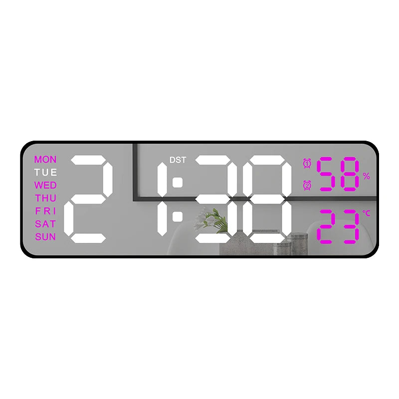 Large LED Digital Wall Clock – With Temperature, Humidity & Week Display